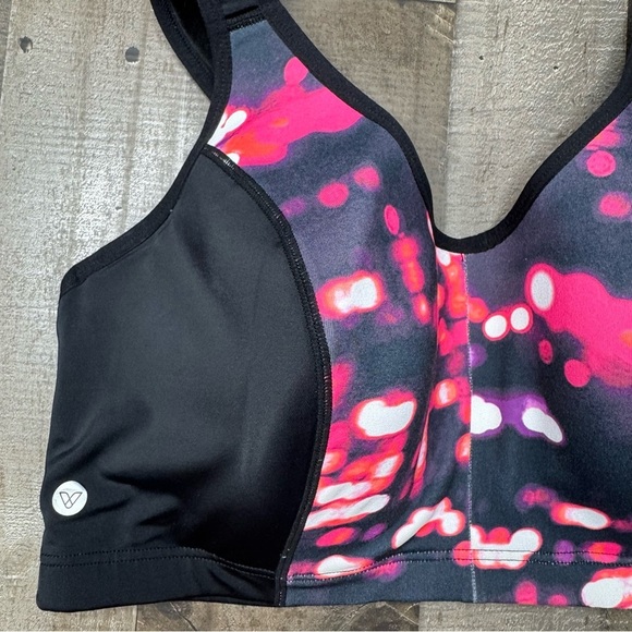 Livi Active Black and Pink Sports Bra with Asymmetrical Design - Picture 2 of 12